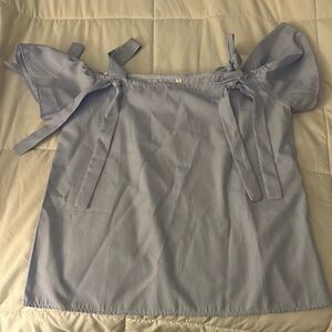 Women's Blue Off-Shoulder Top With Bows